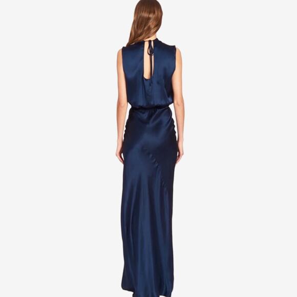 Amanda Uprichard Fabianna Gown Size S Navy Blue Ink Silk Maxi Dress Glam Formal - Picture 4 of 4